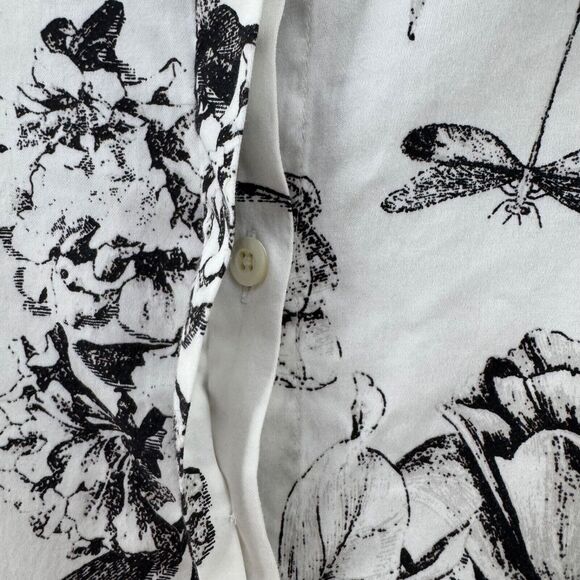 Talbots Top Womens 14 White Butterflies Button Front Shirt Long Sleeve Collared - Picture 5 of 14